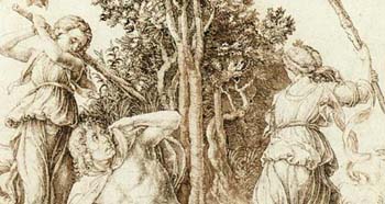 The Death of Oprheus

Albrecht D�rer (1471-1528) 

The inscription on the banderole announces: 'Orpheus, the first pederast.' 