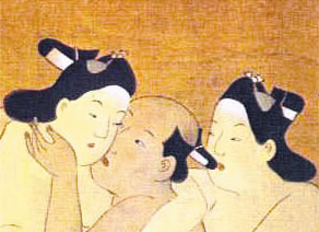 The Calligraphy Lesson

Miyagawa Choshun
(1682-1753)

Individual panel from an erotic painting on silk done at the end of the eighteenth century, reprinted (courtesy of Dr. Richard Lane) in The Love of the Samurai, a Thousand Years of Japanese Homosexuality by Tsuneo Watanabe and Jun'ichi Iwata.