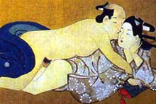 Katanas Ready

Miyagawa Choshun
(1682-1753)



Individual panel from an erotic painting on
silk done at the end of the eighteenth
century, reprinted courtesy of Dr. Richard Lane, 
in The Love of the Samurai, A Thousand Years 
of Japanese Homosexuality,
by Tsuneo Watanabe and Jun'ichi Iwata.