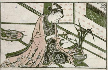 Men, youths and courtesans in a brothel 
 
Ishikawa Toyonobu 
 
Folio, woodblock print on paper, c. 1730-40