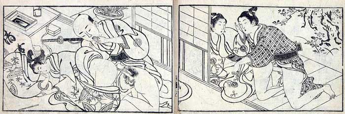 Men, youths and courtesans in a brothel 
 
Ishikawa Toyonobu 
 
Folio, woodblock print on paper, c. 1730-40