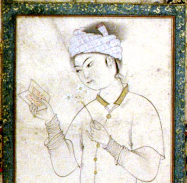 Muhammad, Shaykh
(late 16th century) 
 
Young Man with a Book 
 
Gouache with gold on paper,
end of the 16th century. 
 
Mus�e du Louvre,
Paris, France