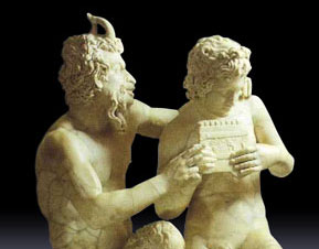 Pan and Daphnis

2nd century CE.
Marble statue of Pan teaching Daphnis to play the pipes.

Roman copy of a 2nd century BCE Greek original.

Archeological Museum, Naples.
