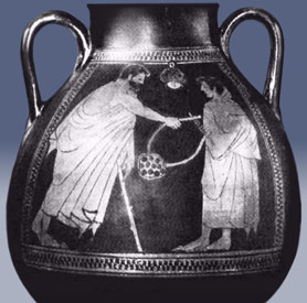 Lyre

A man courts a lad with the present of a lyre.

Nationalmuseum, Kopenhagen.