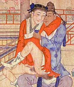 Sharing a Cup of Tea

Young men drinking, reading poetry, and making love.

China, Qing dynasty
(18th-19th c.)

Individual panel from an 
erotic hand scroll, paint on silk.

Kinsey Institute,
Bloomington, Indiana