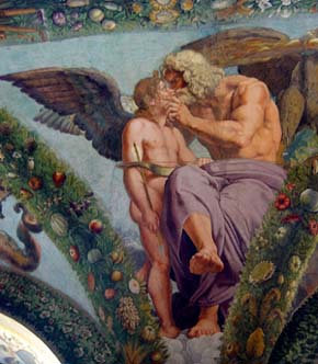 Raphael Sanzio
(c. 1480-1534) 

Cupid Interceding with Zeus for Psyche
from Psyche's Loggia 

Fresco.

Villa Farnesina alla Lungara, Rome