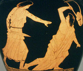 Death of Orpheus; 5th c. Attic neck amphora, Louvre, Paris